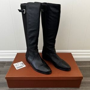 COACH Lilac Black Leather/Stretch Fabric  Tall Knee High Riding Boots 10